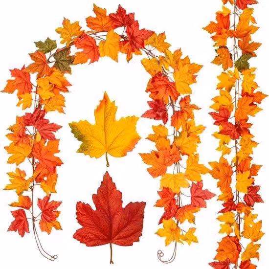 Ghirlanda decorativa autunnale sintetica da 1,8 m con foglie d'acero e tralci di vite