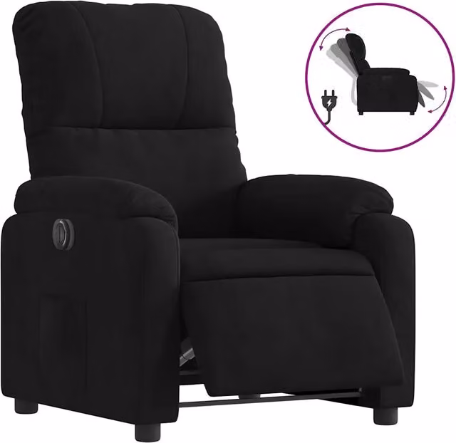 Poltrona | Sedia Relax Reclinabile Elettrica Nera in Tessuto di Microfibra