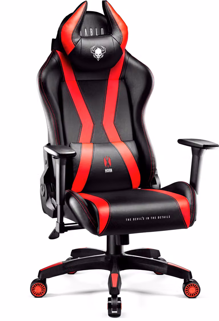 Diablo X-Horn Gaming Chair Sedia da ufficio Braccioli 3D Design ergonomico Cuscino collo/glutei Similcuoio Funzione a dondolo Dimensione King Nero/Rosso