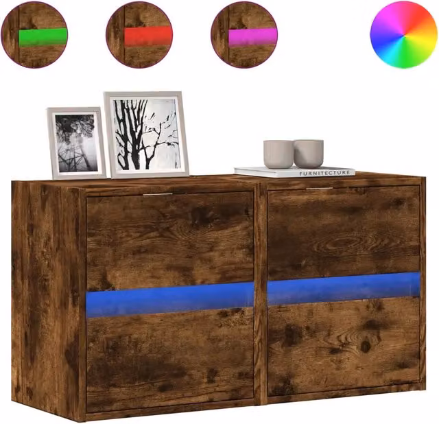 Mobili TV a Parete con Luci LED 2pz | Armadietto TV | Mobile Porta TV Rovere Fumo 41x31x45 cm