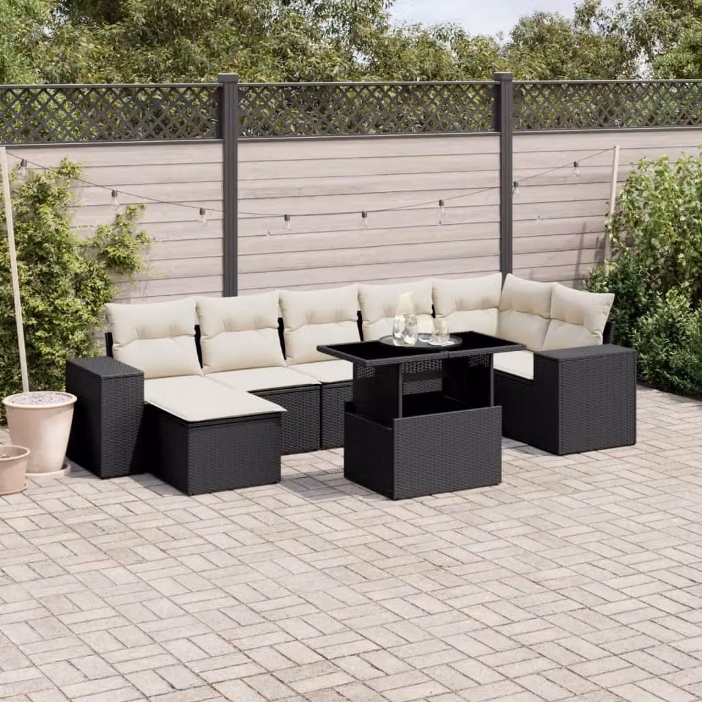 Set di Divani da Giardino a L vidaXL in Polyrattan Nero con 8 Pezzi e Cuscini Inclusi – 1