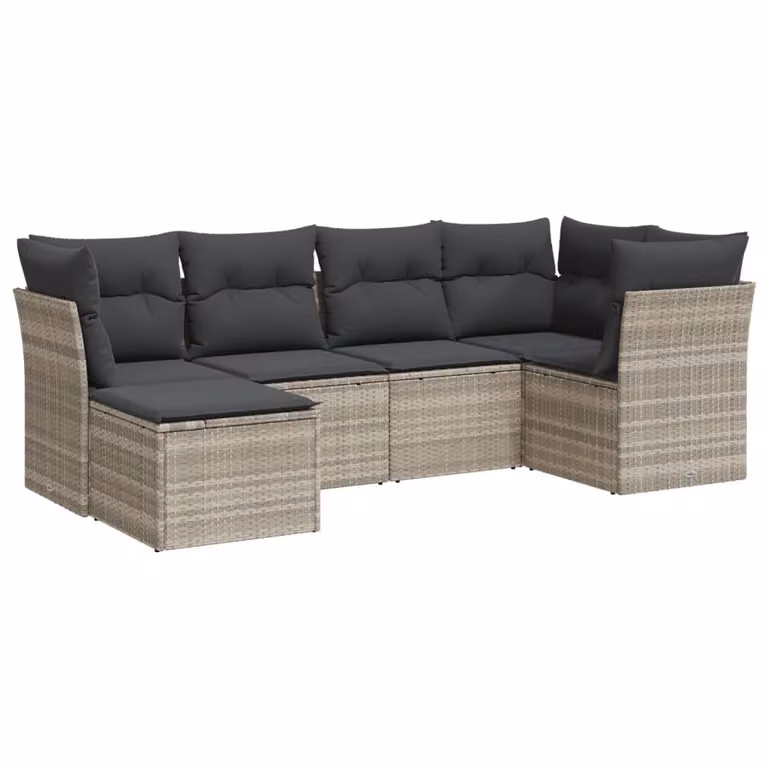 Set Divano da Giardino 6pz con Cuscini Grigio Chiaro Polyrattan