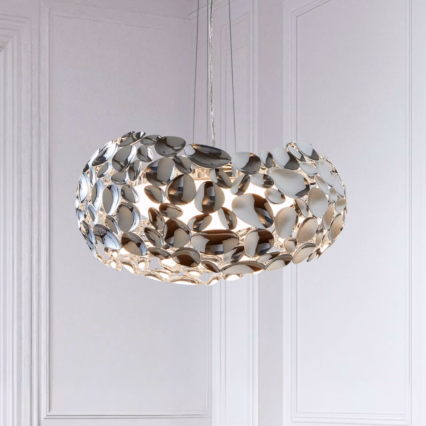 Schuller Valencia Splendida lampada LED a sospensione Narisa, Cromo / Argento, Soggiorno / Sala da pranzo, Metallo, Design