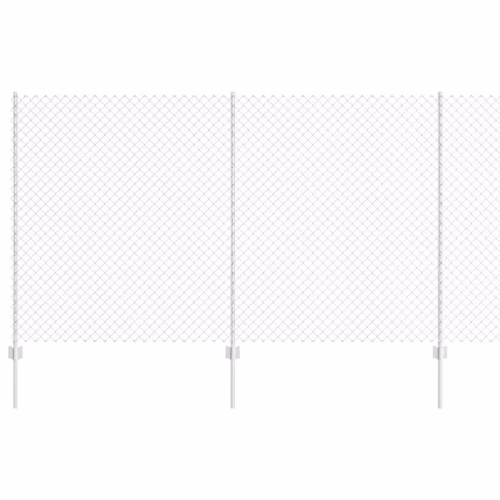 Recinzione a maglie con palo vidaXL in acciaio zincato argento, L: 10 m, H: 1,4 m – 2