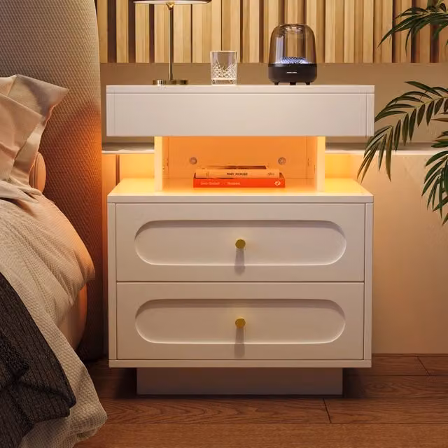Comodino LED con 2 cassetti, 1 vano aperto, contenitore per camera da letto, 100 × 40 × 60 cm