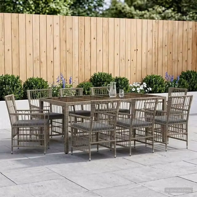 Set da pranzo per esterni 9 pz Grigio polyrattan 3448943