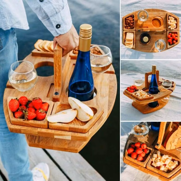 Mini tavolo da picnic pieghevole da esterno - Tavolino da vino in legno