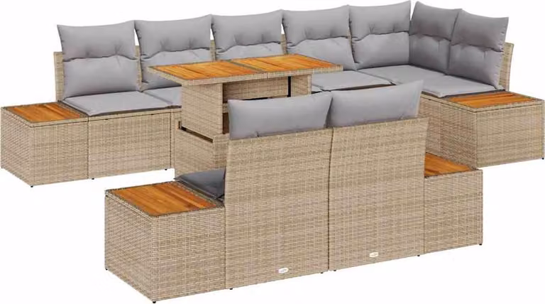 Set Divano da Giardino 9 pcs Beige Poly Rattan