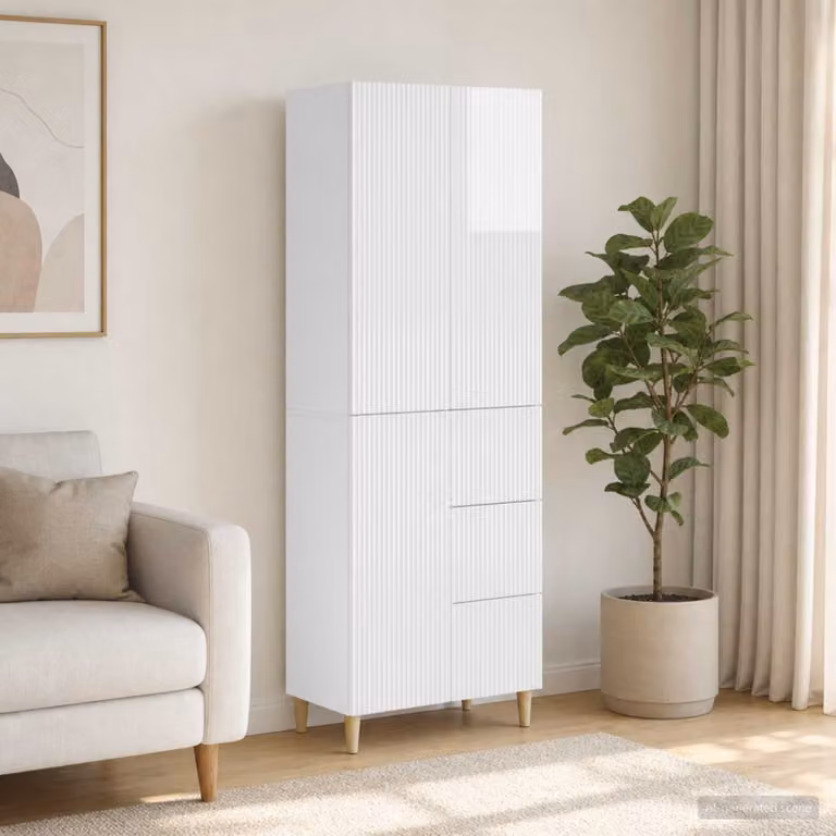 Set di 2 armadi moderni vidaXL in legno MDF bianco lucido con ante a battente e ripiani interni