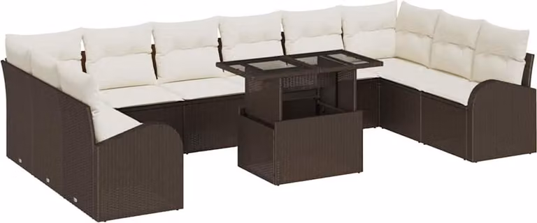 Set Divano da Giardino con cuscino 11 pcs Marrone Poly Rattan