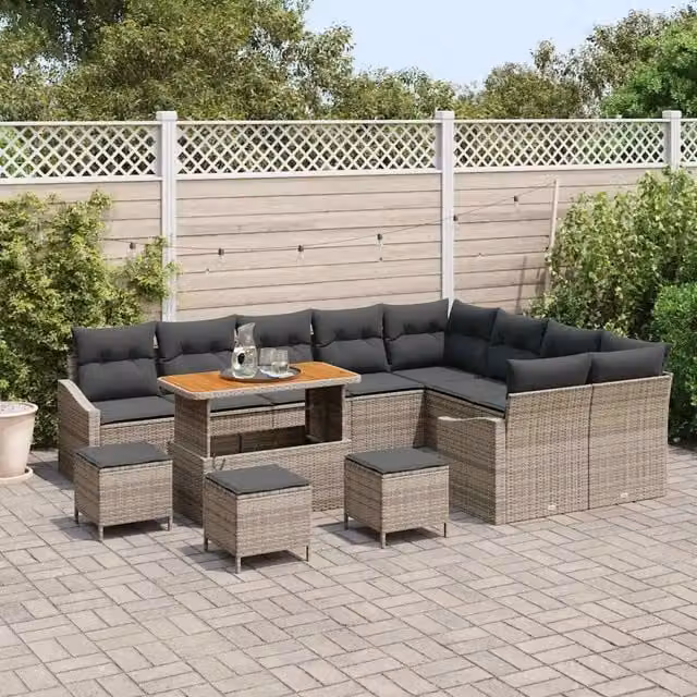 Set Divano da Giardino vidaXL a 8 posti in Forma a U Grigio con Tavolino, Pouf ed Elementi Angolari in Metallo e Tessuto Resistente ai Raggi UV