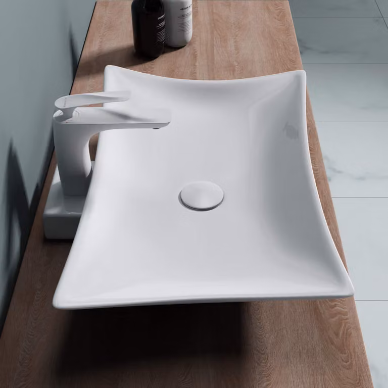 doporro Lavabo Bagno da Appoggio in Vetroceramica Bianca, Lavabo Rettangolare Freestanding 56,5x42x10 cm con Rivestimento Nano, Design Elegante Brš¹ssel891