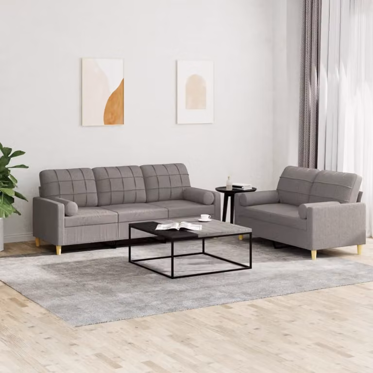 Set di Divani vidaXL composto da un divano a 2 posti e un divano a 3 posti in tessuto beige e grigio con cuscini inclusi per il tuo soggiorno