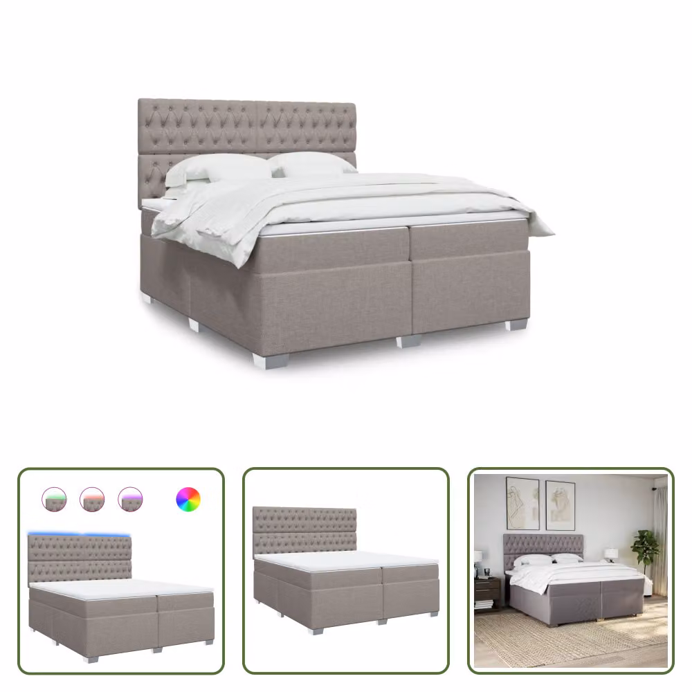 The Living Store Letto a molle con materasso Taupe 200x200 cm in tessuto