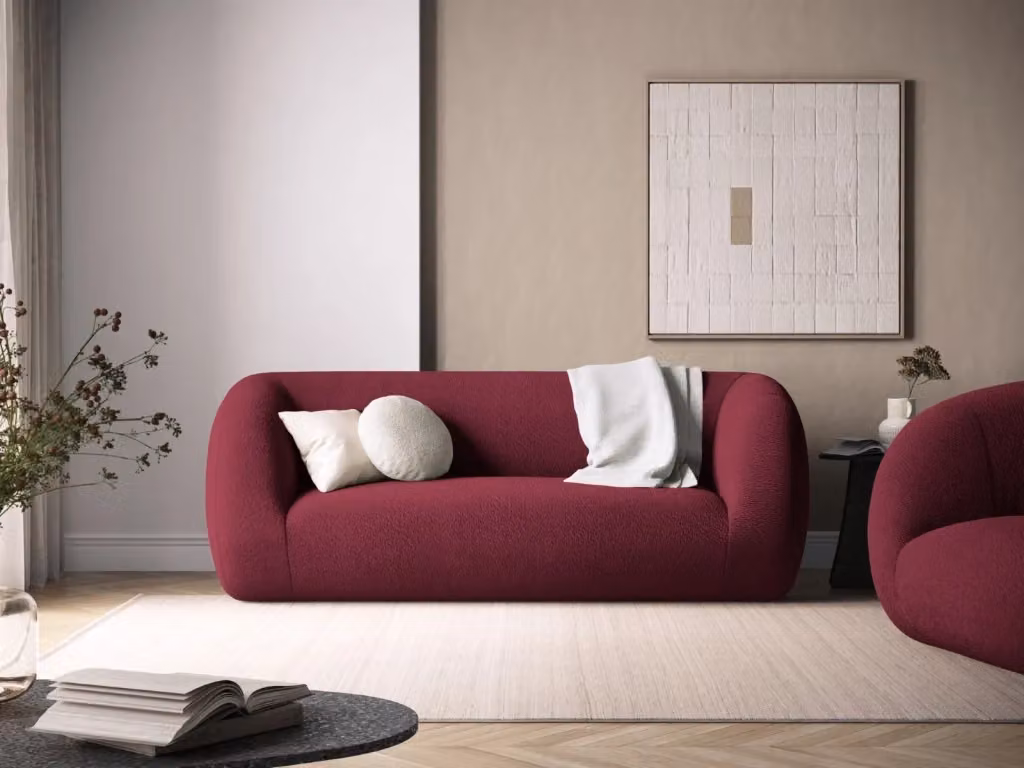 Divano 2 posti Essen di Cosmopolitan Design in bouclé bordeaux L: 210 cm, P: 86 cm, H: 52 cm – 2