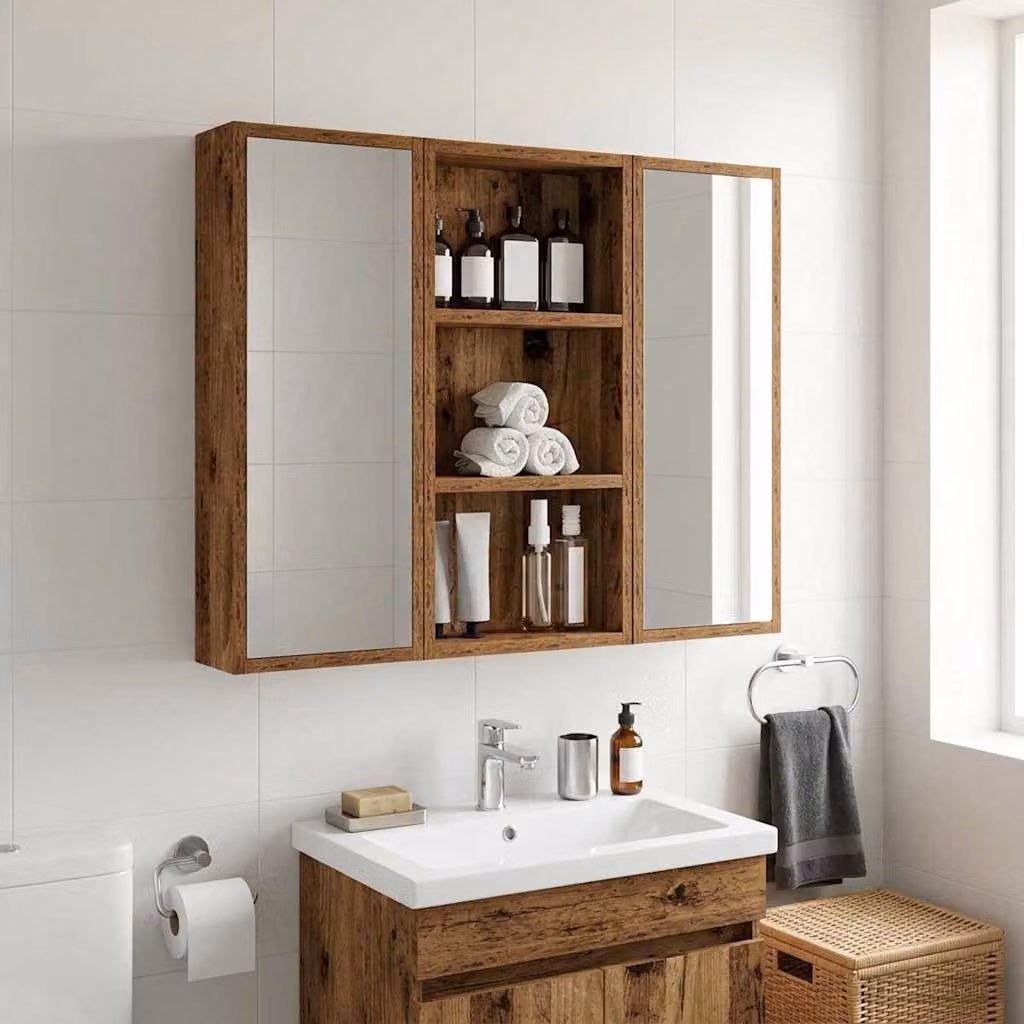 Armadio da bagno a muro vidaXL in legno effetto antico marrone con ripiani interni e ante a battente L: 30 cm, P: 10 cm, H: 60,5 cm