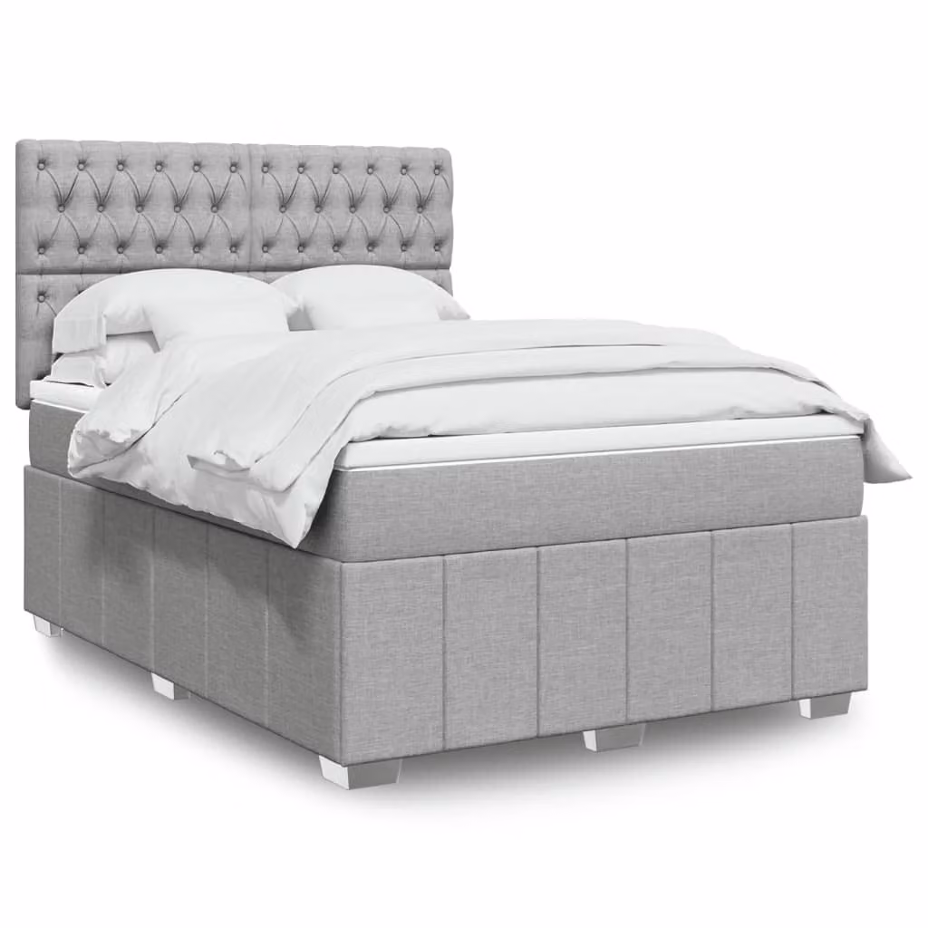 vidaXL Letto Ibrido con Giroletto a Molle e Materasso in Tessuto Grigio e Bianco L/P/H: 140 x 190 cm
