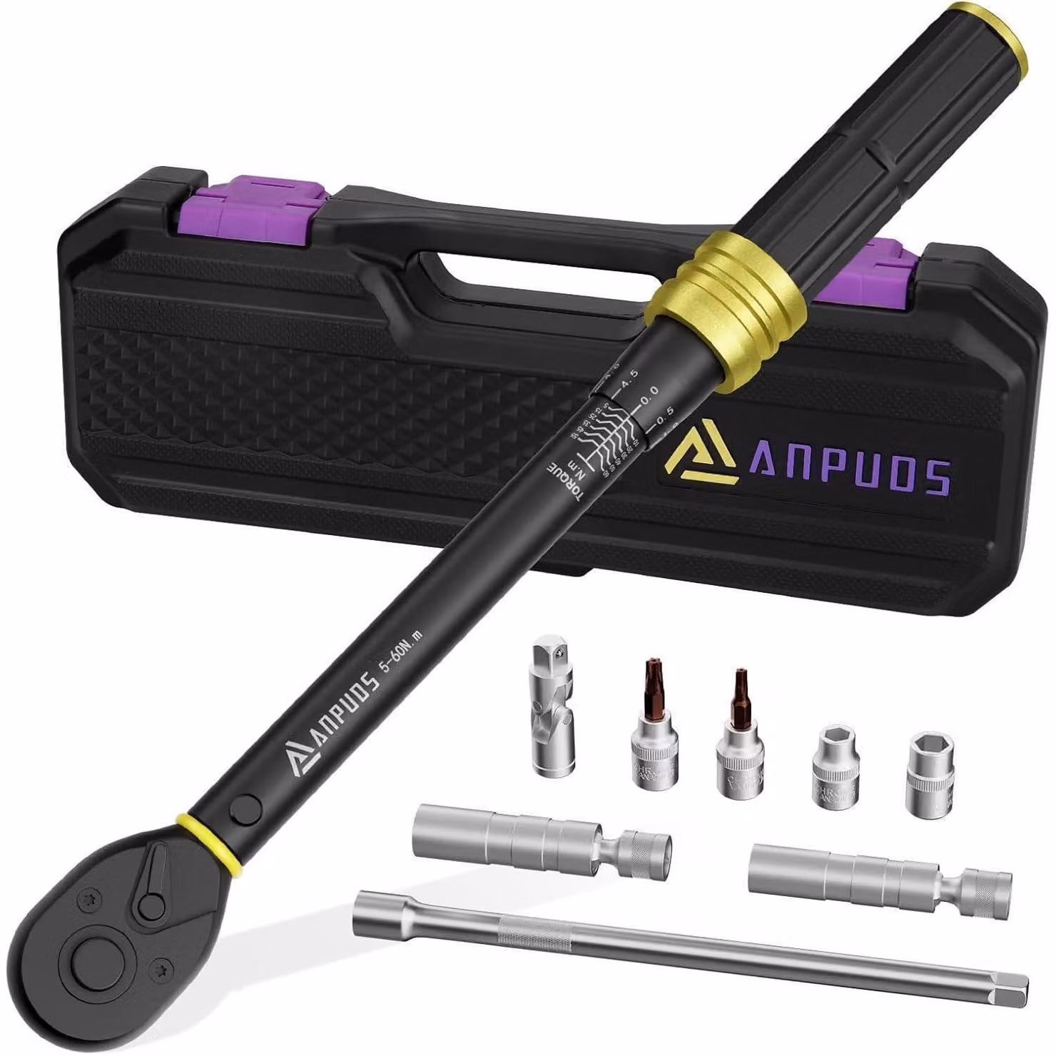 Chiave dinamometrica da 3/8", 5-60 Nm, set da 9 pezzi con prolunga e adattatore per candele
