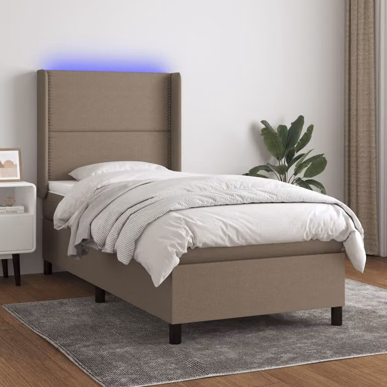 Letto Ibrido con Materasso vidaXL in Tessuto con Illuminazione LED e Porta USB, Tortora, 90x190 cm