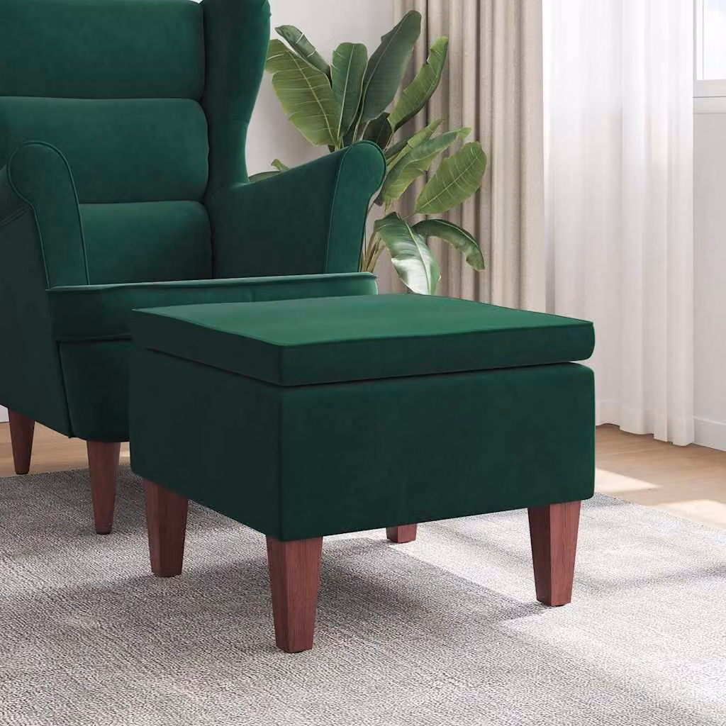Poggiapiedi vidaXL in velluto verde scuro con gambe in legno per soggiorno
