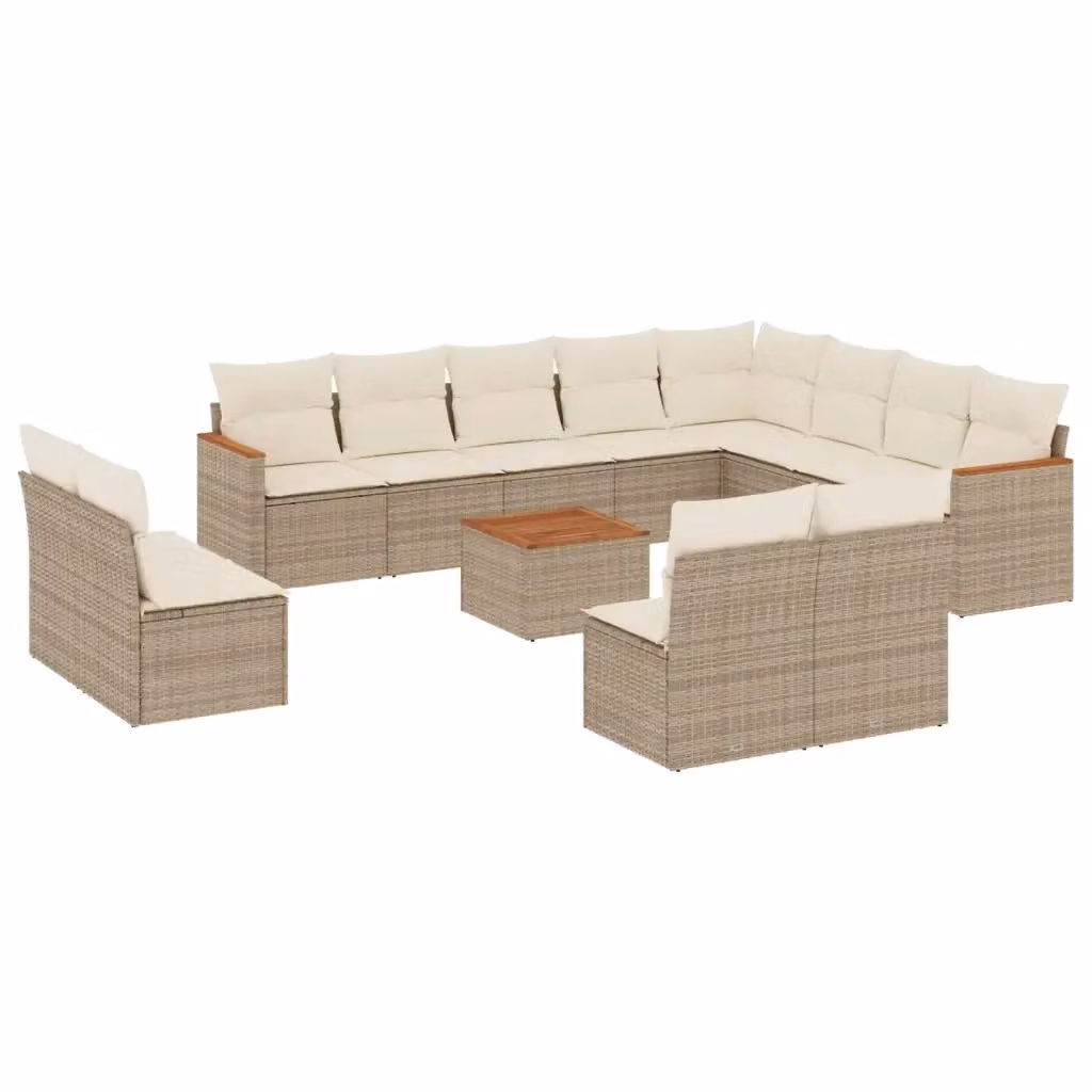 vidaXL Set Divano da Giardino 13 pz a Forma di L con Cuscini Beige e Tavolino, Struttura in Metallo e Polyrattan per Terrazza e Giardino – 2