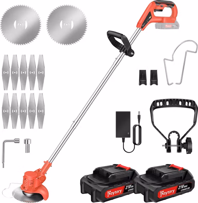 Tagliabordi - Tagliabordi/decespugliatore a batteria - 21 V - Motore brushless - Manico telescopico - 2 batterie agli ioni di litio da 1,5 Ah - 10 lame in metallo
