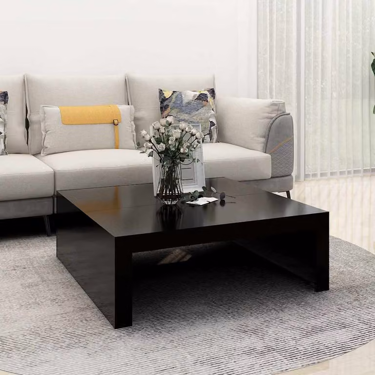 vidaXL Tavolino da Salotto Moderno Nero in Legno e MDF L: 100 cm, P: 100 cm, H: 35 cm