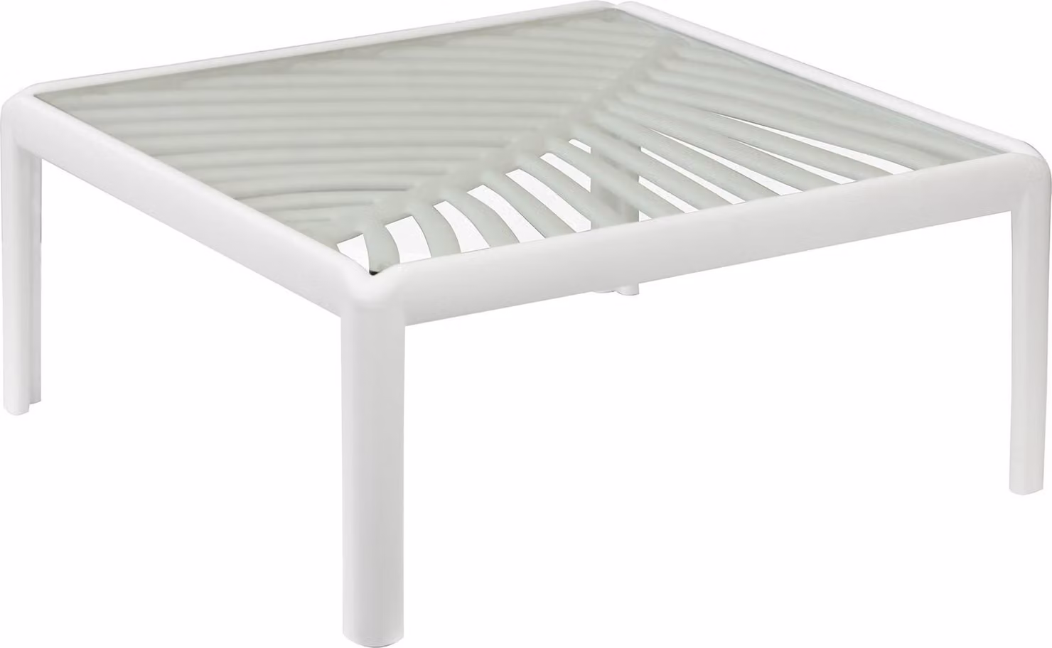 Milani Home - tavolino salotto modulare da giardino in polipropilene e vetro, bianco, 70 x 70 cm