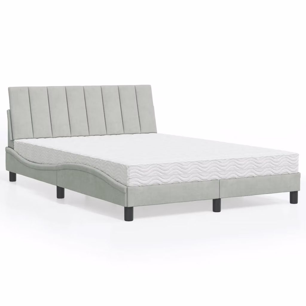 Letto con Materasso Hanko vidaXL in Velluto Grigio Chiaro 140x190 cm