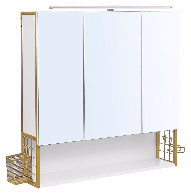Specchio con illuminazione integrata, finitura oro bianco, dimensioni 70 x 14,5 x 70 cm
