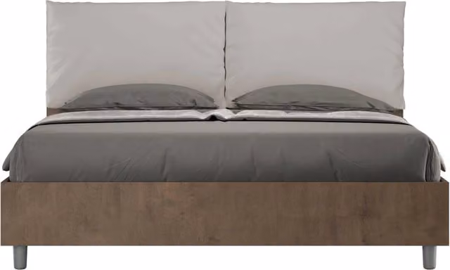 BS COM Letto matrimoniale senza rete 160x200 Noce cuscini similpelle tortora