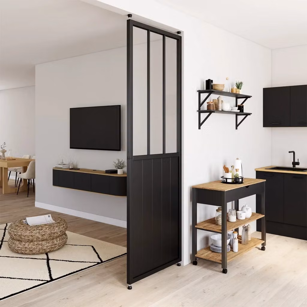 IDMarket Divisorio da studio rimovibile in stile industrial con vetro temperato e metallo nero H: 250 cm x L: 80 cm – 2