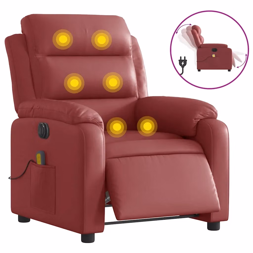 Poltrona Reclinabile Relax vidaXL in Similpelle Rossa con Braccioli – 2
