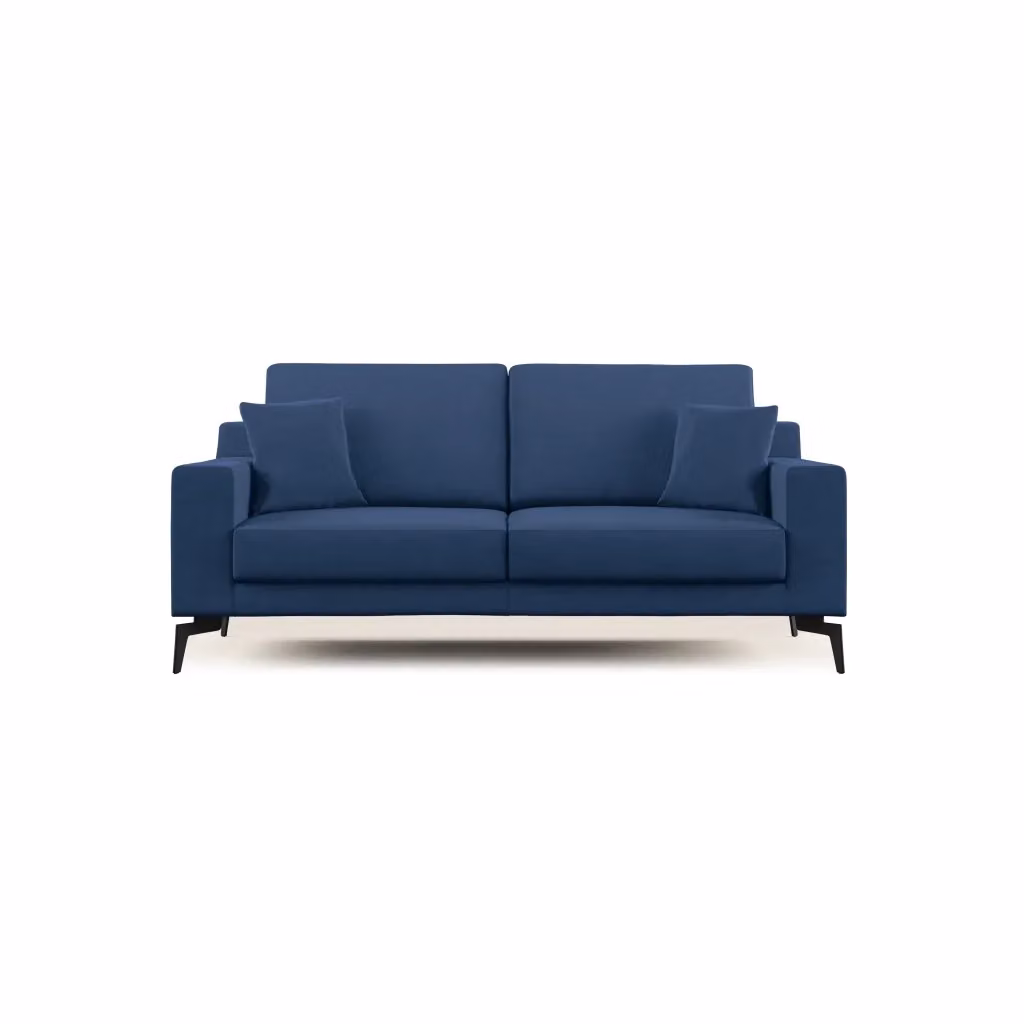 Divano moderno Prestige Divani.Store in tessuto blu con cuscini inclusi e coperture rimovibili, Larghezza: 186 cm – 2