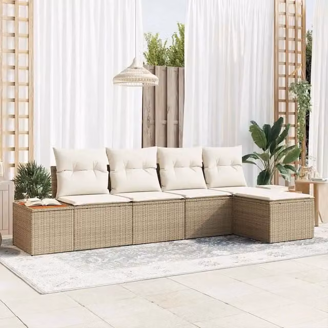 Set Divano da Giardino Moderno vidaXL a Forma di L con 6 Pezzi, Colore Beige, Struttura in Acciaio Verniciato a Polvere e Cuscini Inclusi