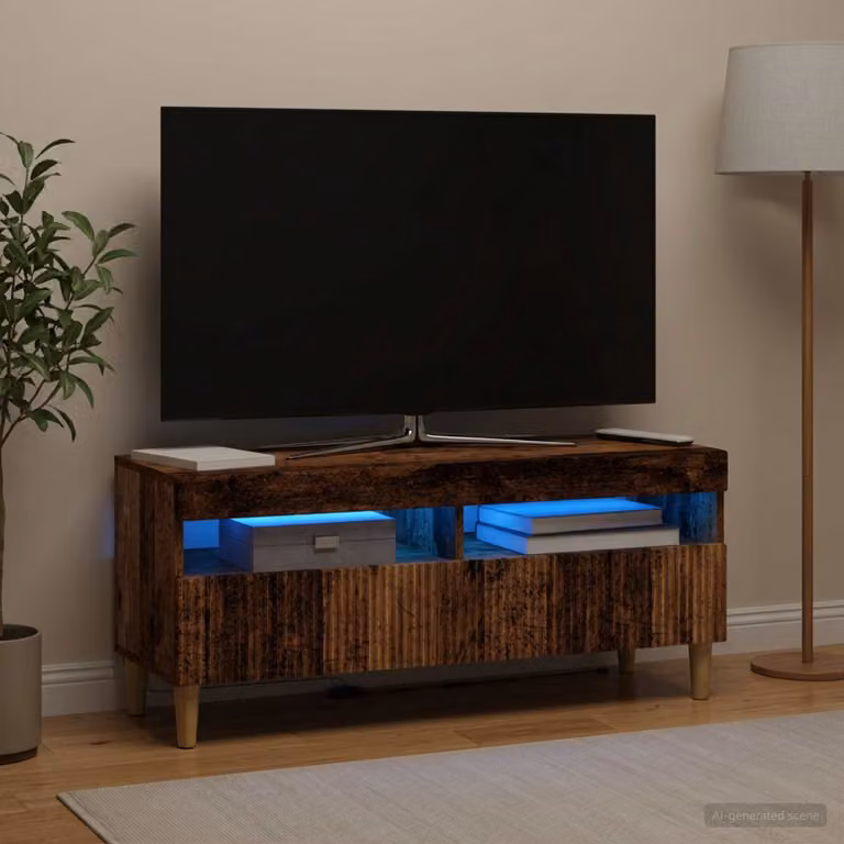 Mobile TV LED vidaXL ARNHEM in legno antico marrone con illuminazione integrata L 100 cm, P 35 cm, H 43 cm