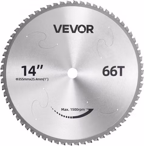 Lama per troncatrice VEVOR con 66 denti in cermet per taglio a freddo di metalli e acciaio inossidabile, diametro 355,6 mm, colore argento