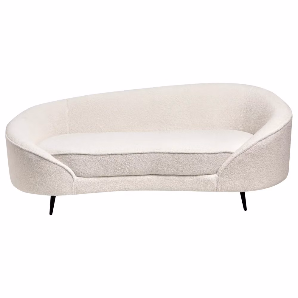 Divano a 2 posti Beliani in velluto e bouclé bianco stile glamour curvo con gambe in metallo e legno L: 183 cm, P: 84 cm, H: 69 cm – 2