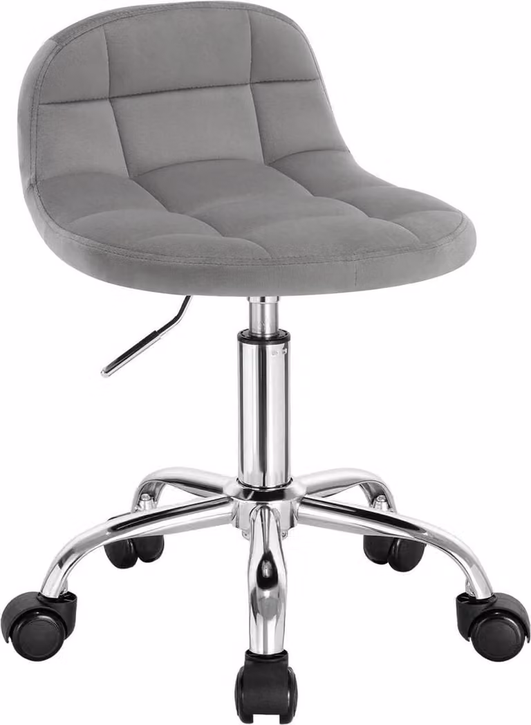 Sgabello da ufficio WOLTU con rotelle, schienale basso, regolabile in altezza, in velluto: grigio chiaro Colore: grigio chiaro