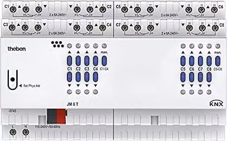 Theben JM 8 T Attuatore per tende KNX a 8 pieghe, attuatore per tapparelle