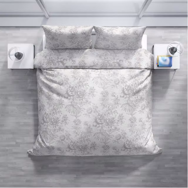 Completo copripiumino e federe DaunenStep Joy in cotone Mako Satin con fantasia floreale grigia
