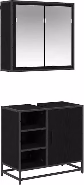 Set di mobili per il Bagno | Armadio da bagno 2 pz Rovere Nero Legno multistrato