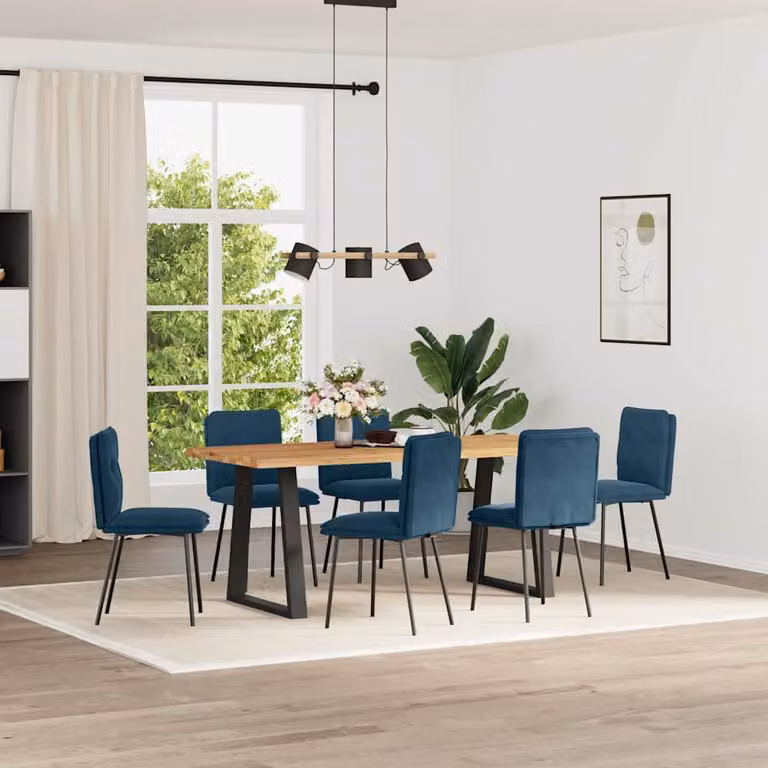 Set di 6 sedie da pranzo vidaXL in velluto blu con struttura in metallo e legno per soggiorno o cucina