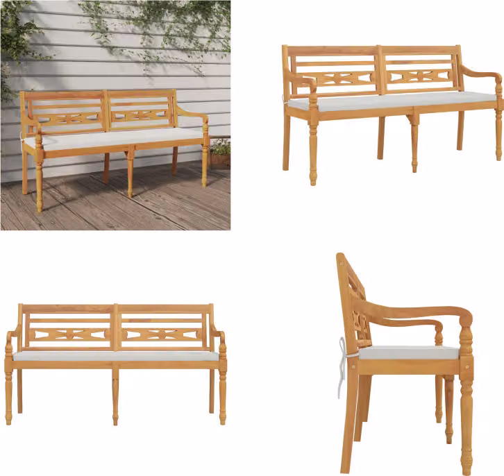 vidaXL Panca Batavia con cuscino 150 cm in legno massiccio di teak - Panca Batavia - Panche Batavia - Panca da giardino - Panca