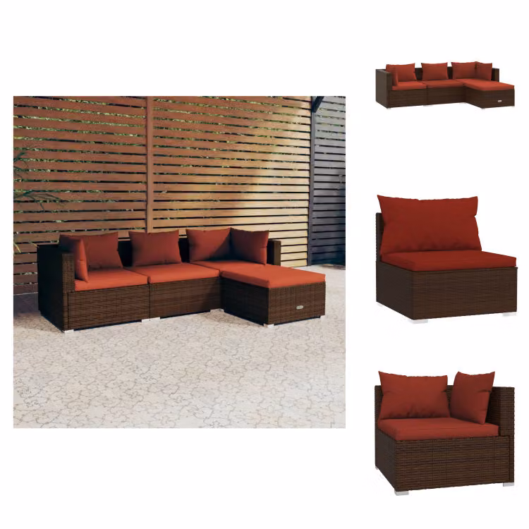 vidaXL Set da salotto da giardino 4 pezzi con cuscini in rattan marrone - Set di mobili da giardino