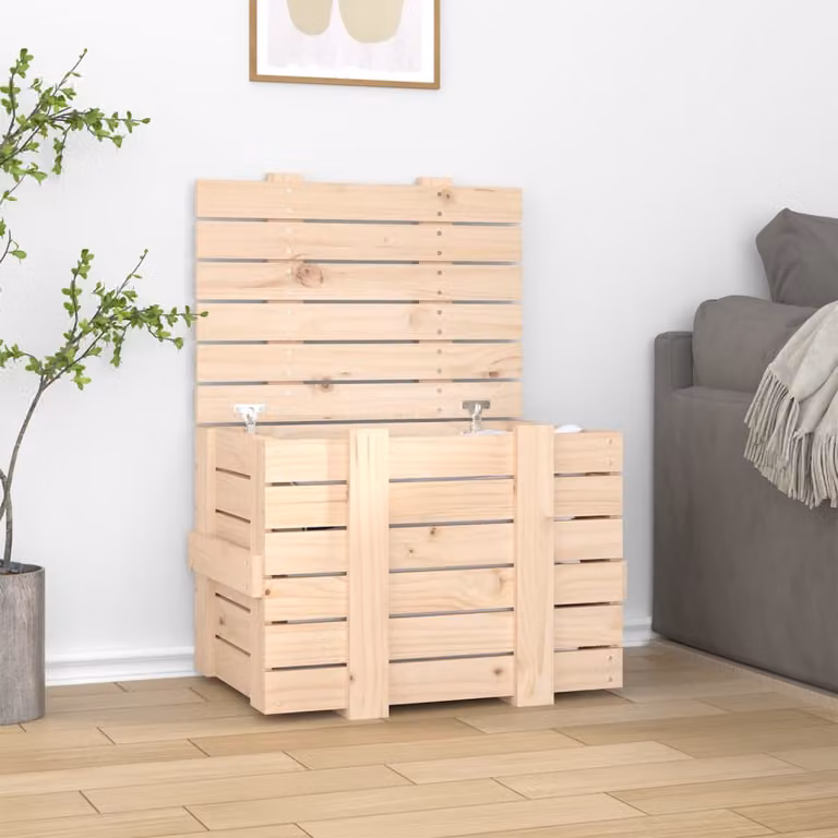 Contenitore portaoggetti con coperchio vidaXL in legno di pino massello, colore marrone, L: 58 cm, P: 40,5 cm, H: 42 cm