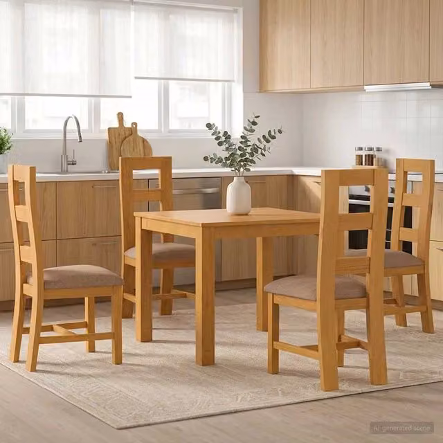 Set da pranzo moderno vidaXL in legno di quercia composto da tavolo quadrato e 4 sedie, Grigio e Marrone