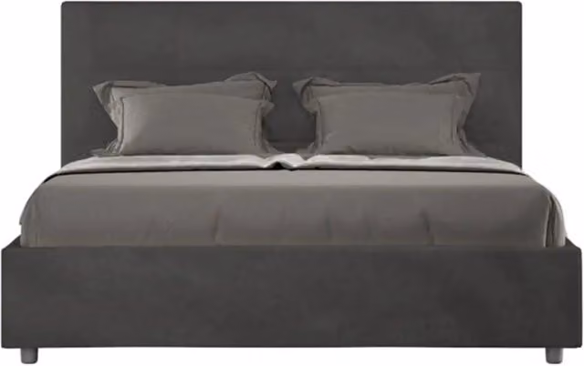 Letto matrimoniale con rete imbottito 160x210 microfibra grigio Mika