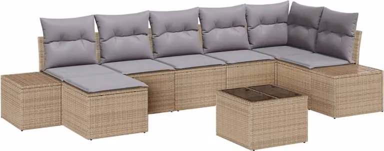 Set Divano da Giardino con cuscino 7 pcs Beige polyrattan