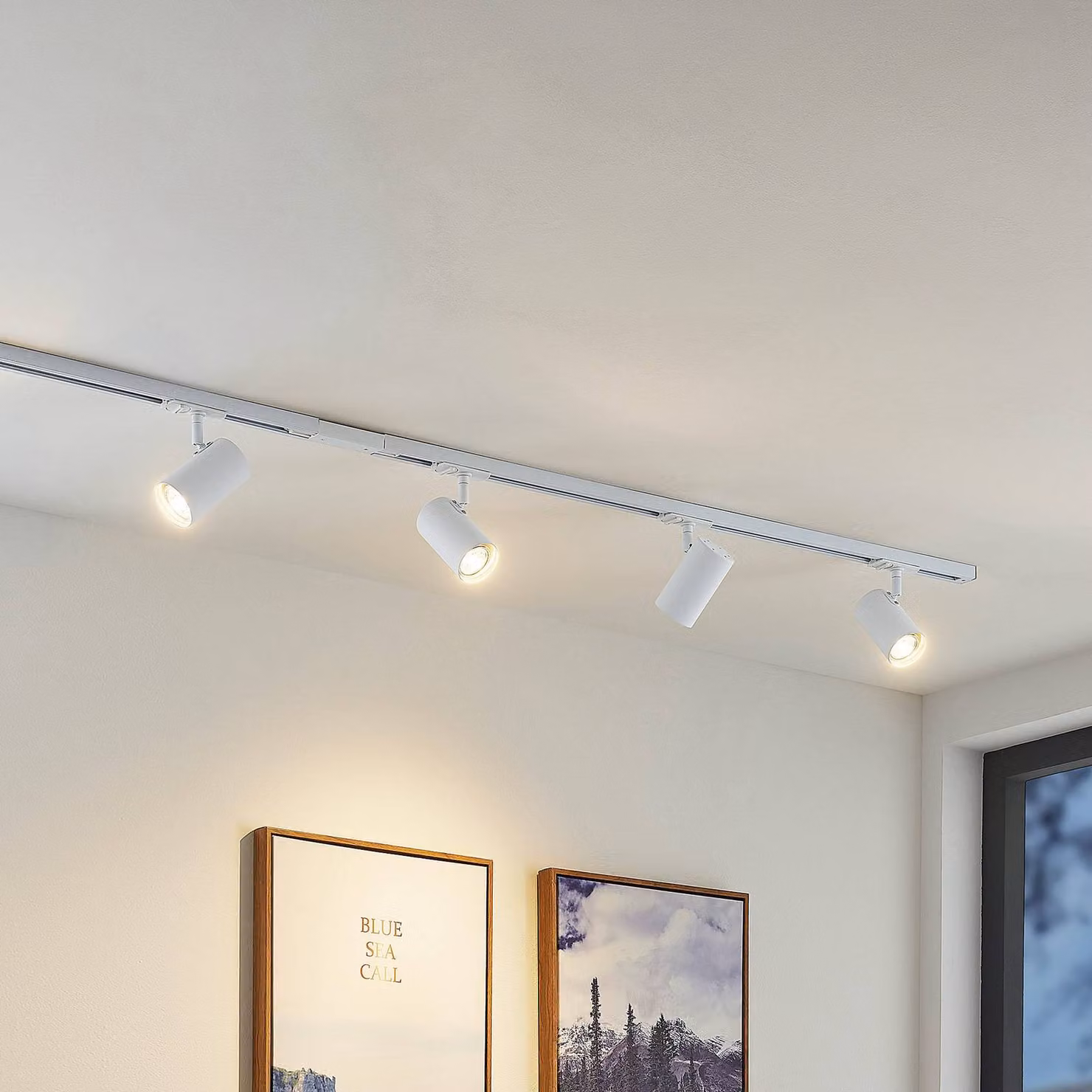 Sistema a binario Lindby Linaro, GU10, 4 luci, bianco, Ø 6 cm Linaro Lindby, dimmerabile, Bianco / Opale, Corridoio, Metallo, Moderno